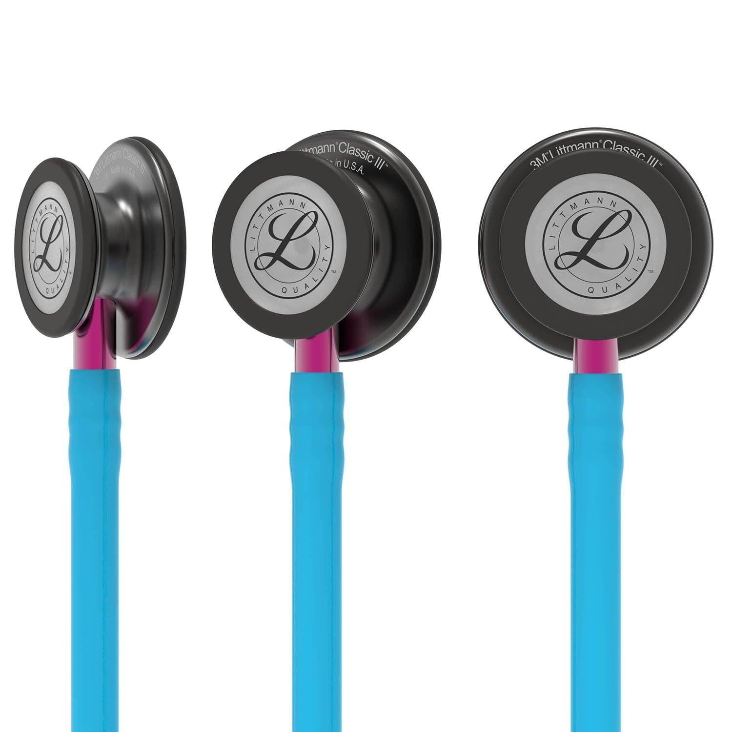 Littmann Classic III Monitoring Stethoscope: Smoke & Turquoise - Pink Stem 5872