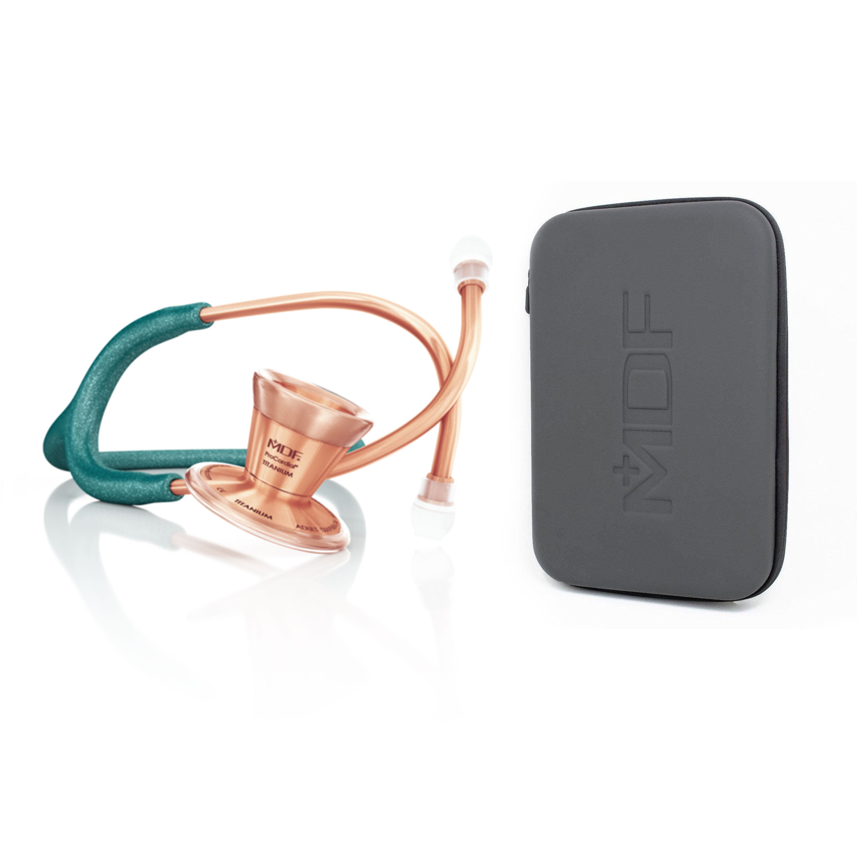 ProCardial® Titanium Adult Cardiology Stethoscope - Green Glitter/Rose Gold + Case