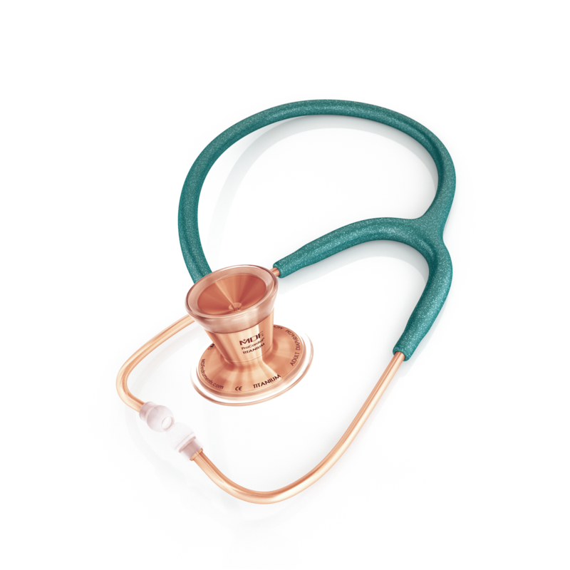 ProCardial® Titanium Adult Cardiology Stethoscope - Green Glitter/Rose Gold + Case