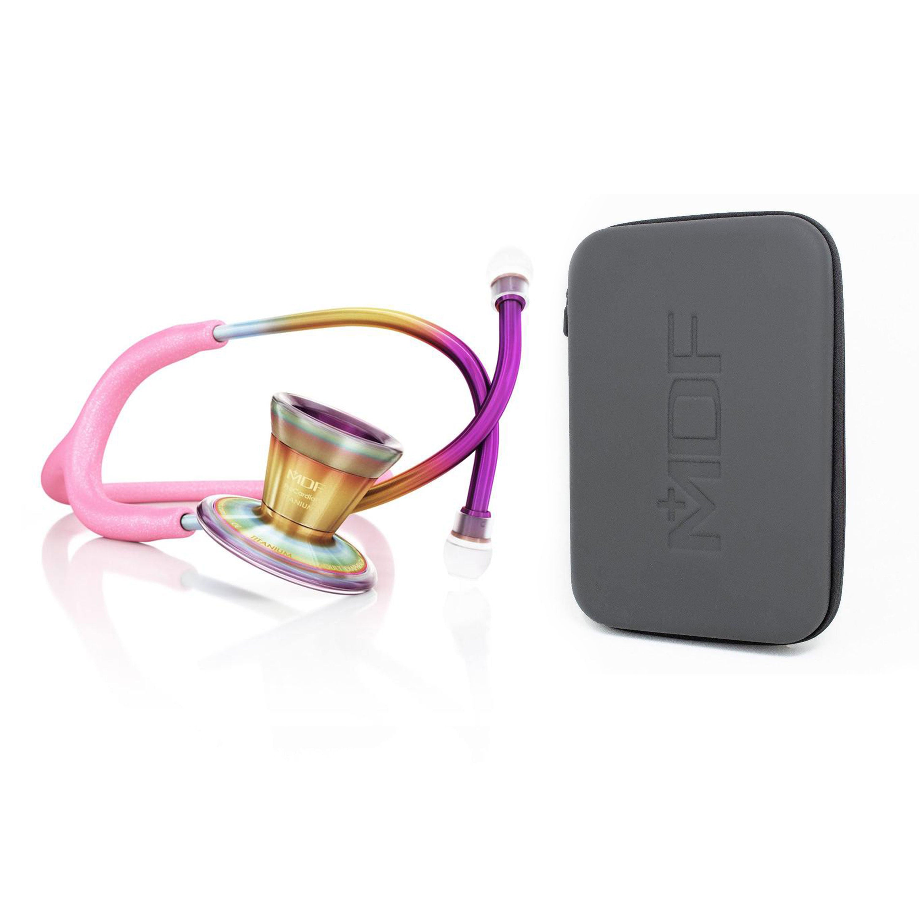 ProCardial® Titanium Adult Cardiology Stethoscope - Light Pink Glitter/Kaleidoscope + Case