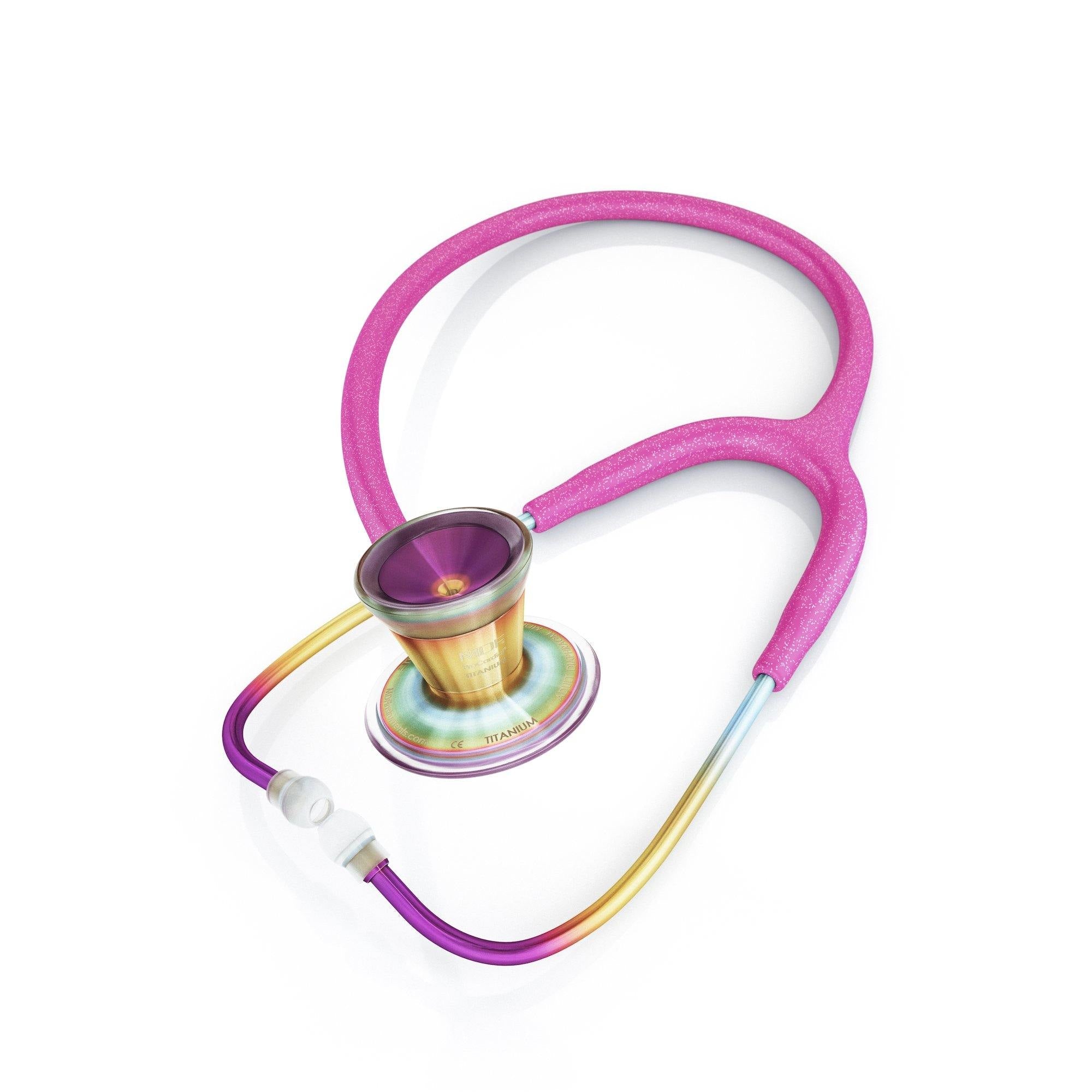 ProCardial® Titanium Adult Cardiology Stethoscope - Bright Pink Glitter/Kaleidoscope + Case