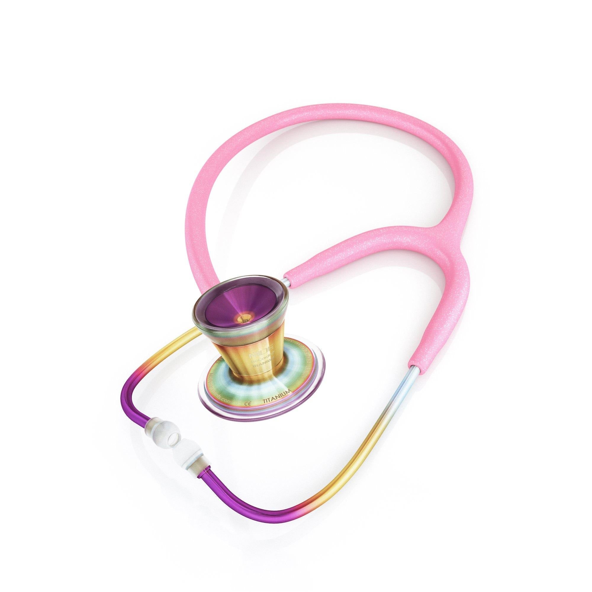 ProCardial® Titanium Adult Cardiology Stethoscope - Light Pink Glitter/Kaleidoscope + Case
