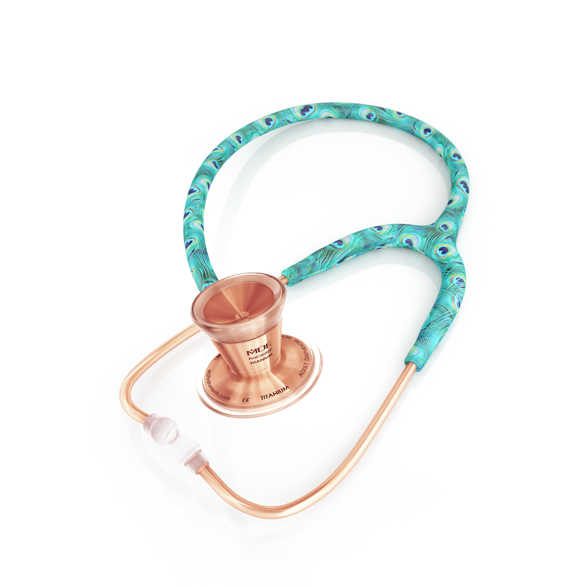 ProCardial® Titanium Adult Cardiology Stethoscope - Peacock/Rose Gold + Case
