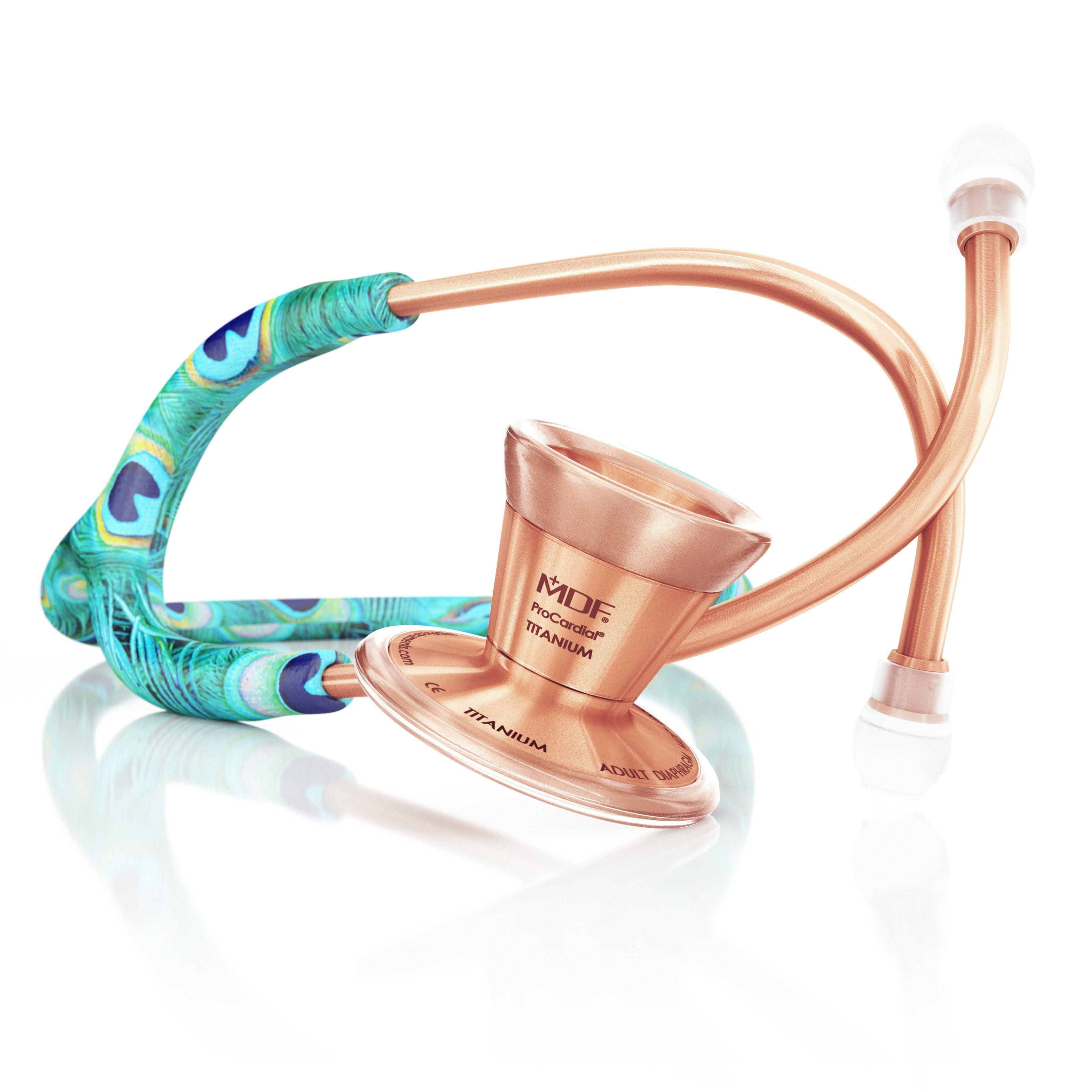 ProCardial® Titanium Adult Cardiology Stethoscope - Peacock/Rose Gold + Case