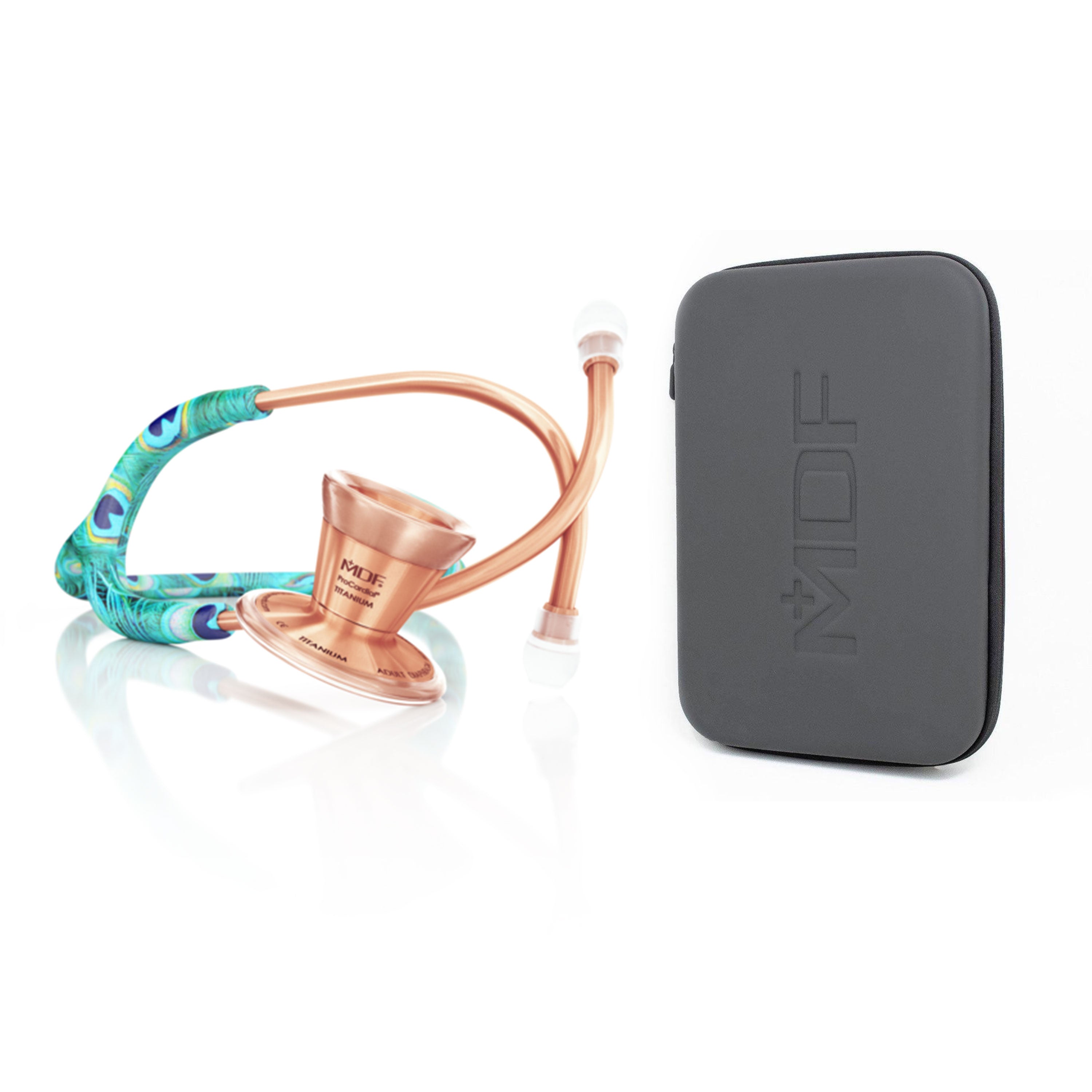 ProCardial® Titanium Adult Cardiology Stethoscope - Peacock/Rose Gold + Case