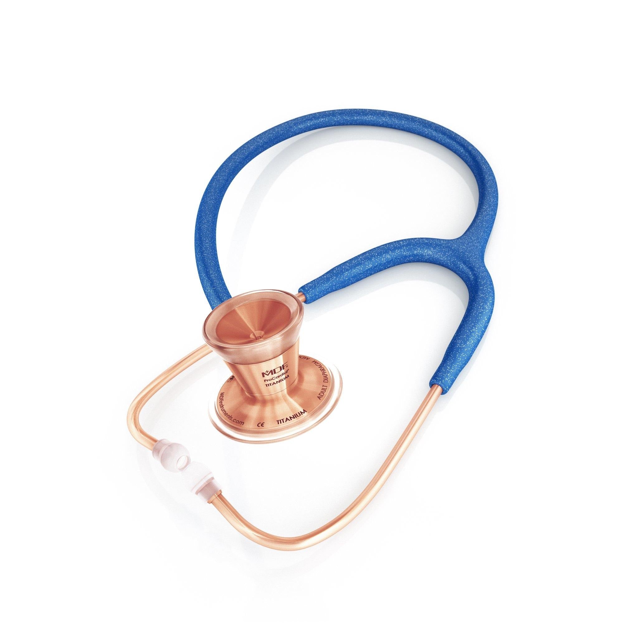ProCardial® Titanium Adult Cardiology Stethoscope - Royal Blue Glitter/Rose Gold + Case